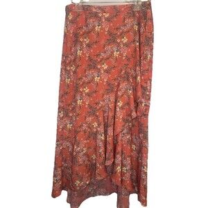 Max Studio Women's Orange Floral Print Ruffle Tiered Pull On Maxi Skirt Sz S